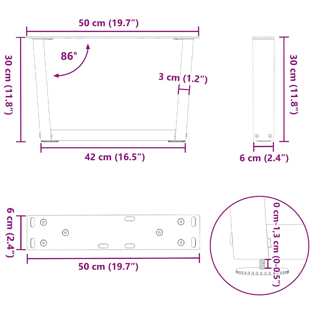 Pieds de table à manger forme V 2 pcs acier naturel acier Pieds de table vidaXL