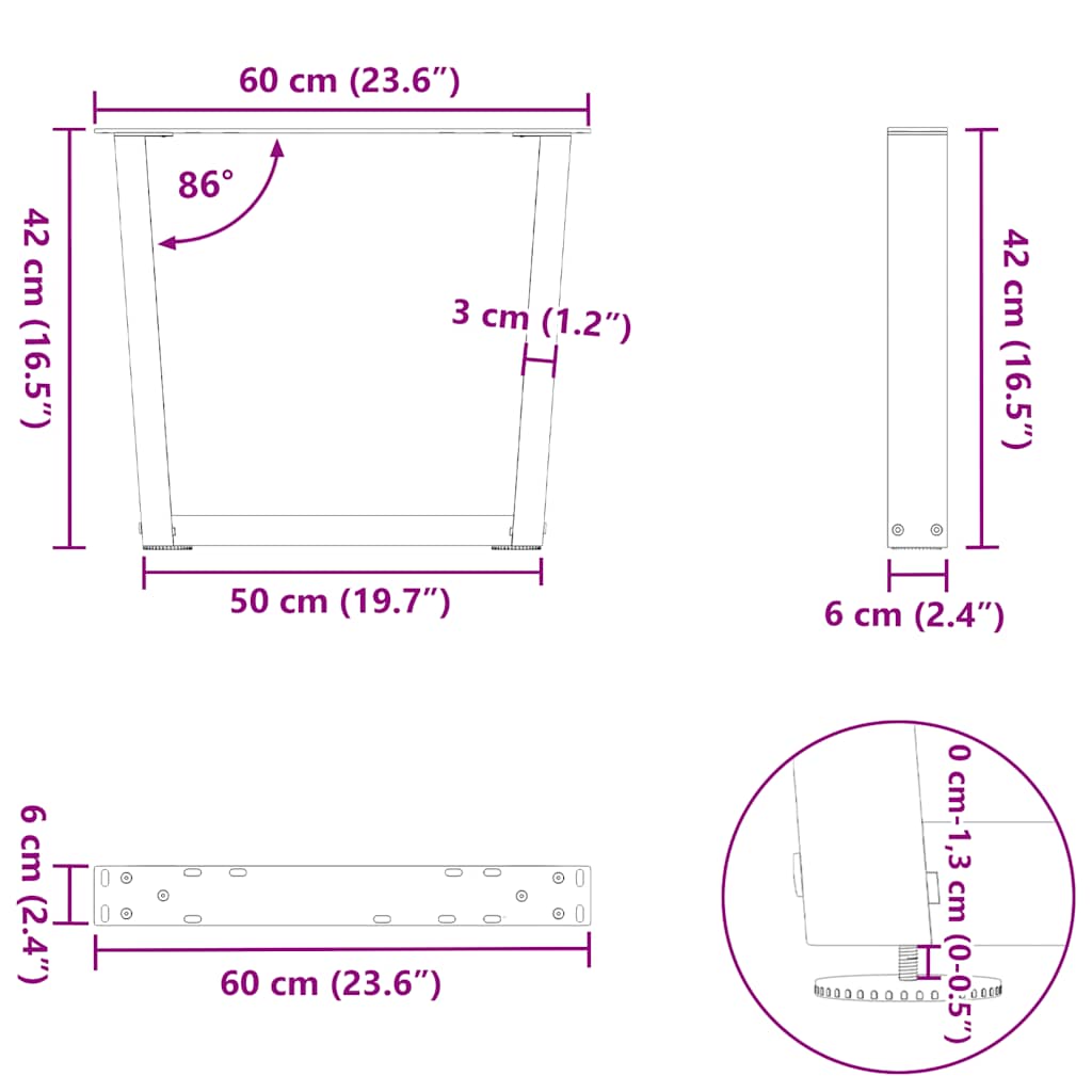 Pieds de table à manger en forme de V 2 pcs acier naturel acier Pieds de table vidaXL