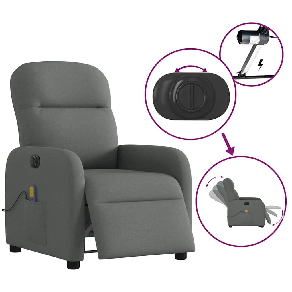 Fauteuil inclinable de massage électrique gris foncé tissu Fauteuils vidaXL   