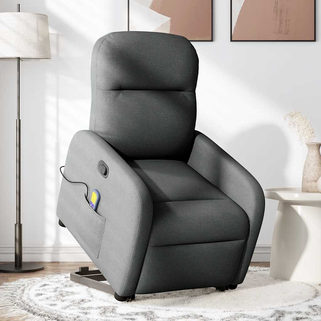 Fauteuil de massage inclinable Gris foncé Tissu Fauteuils vidaXL   