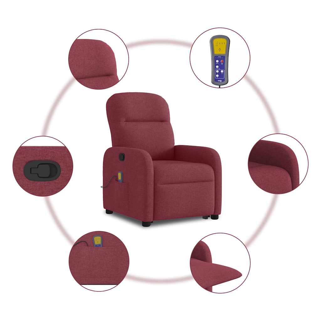 Fauteuil inclinable de massage Rouge bordeaux Tissu Fauteuils vidaXL   