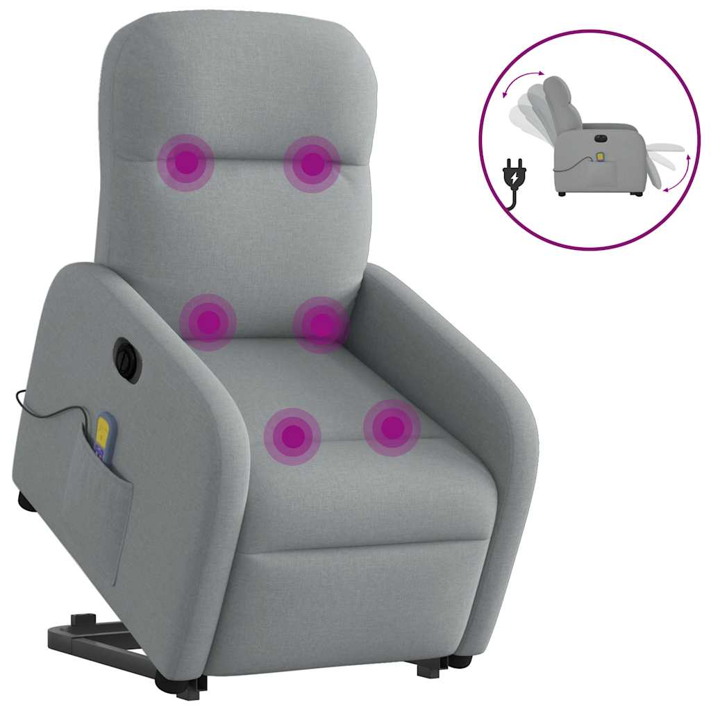 Fauteuil inclinable de massage électrique Gris clair Tissu Fauteuils vidaXL   