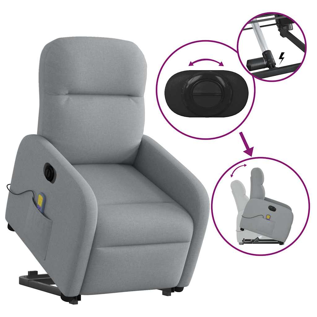 Fauteuil inclinable de massage électrique Gris clair Tissu Fauteuils vidaXL   