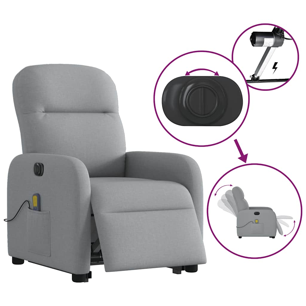 Fauteuil inclinable de massage électrique Gris clair Tissu Fauteuils vidaXL   