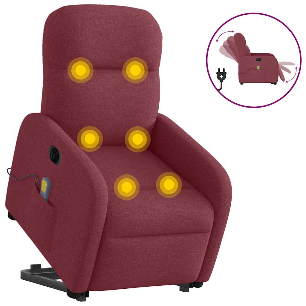 Fauteuil inclinable de massage électrique Rouge bordeaux Tissu Fauteuils vidaXL   