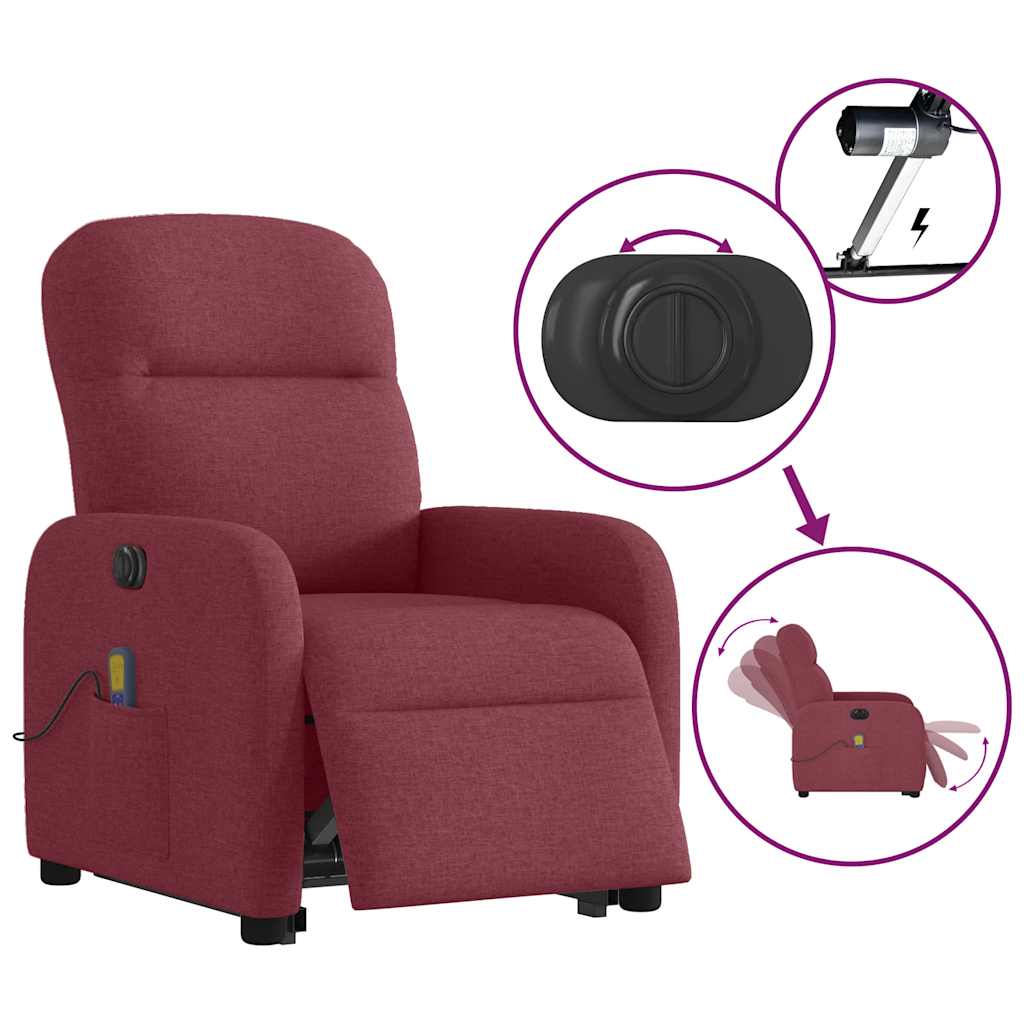 Fauteuil inclinable de massage électrique Rouge bordeaux Tissu Fauteuils vidaXL   