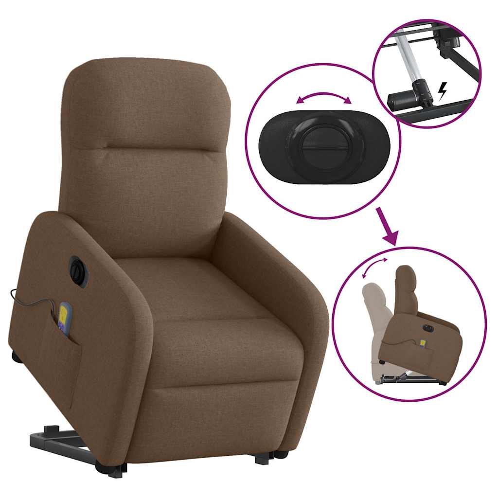 Fauteuil inclinable de massage électrique Marron Tissu Fauteuils vidaXL   