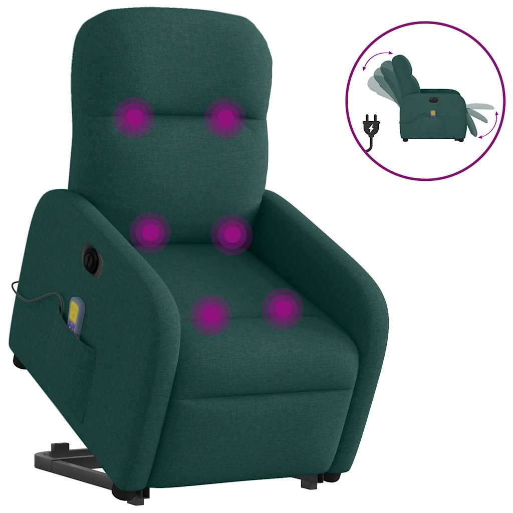 Fauteuil inclinable de massage électrique Vert foncé Tissu Fauteuils vidaXL   