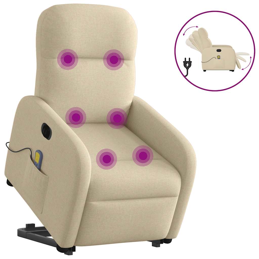 Fauteuil inclinable de massage électrique Crème Tissu Fauteuils vidaXL   