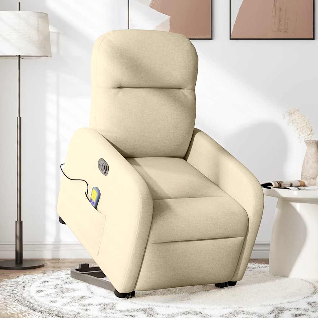 Fauteuil inclinable de massage électrique Crème Tissu Fauteuils vidaXL   