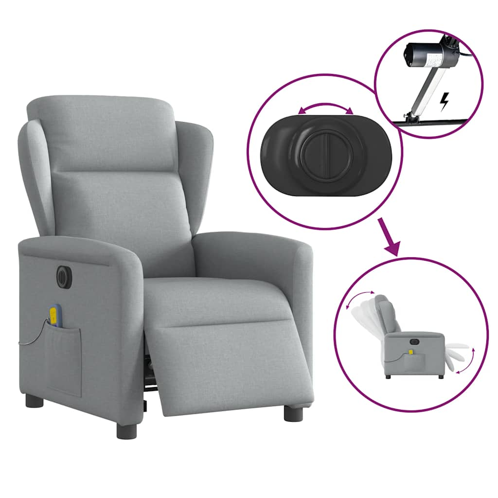 Fauteuil de massage inclinable électrique gris clair tissu Fauteuils vidaXL