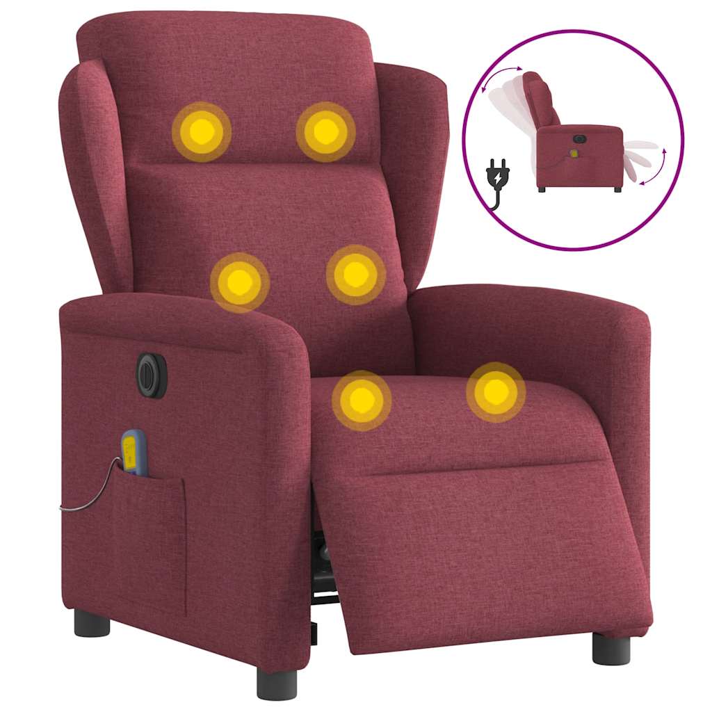 Fauteuil de massage inclinable électrique Rouge bordeaux Tissu Fauteuils vidaXL