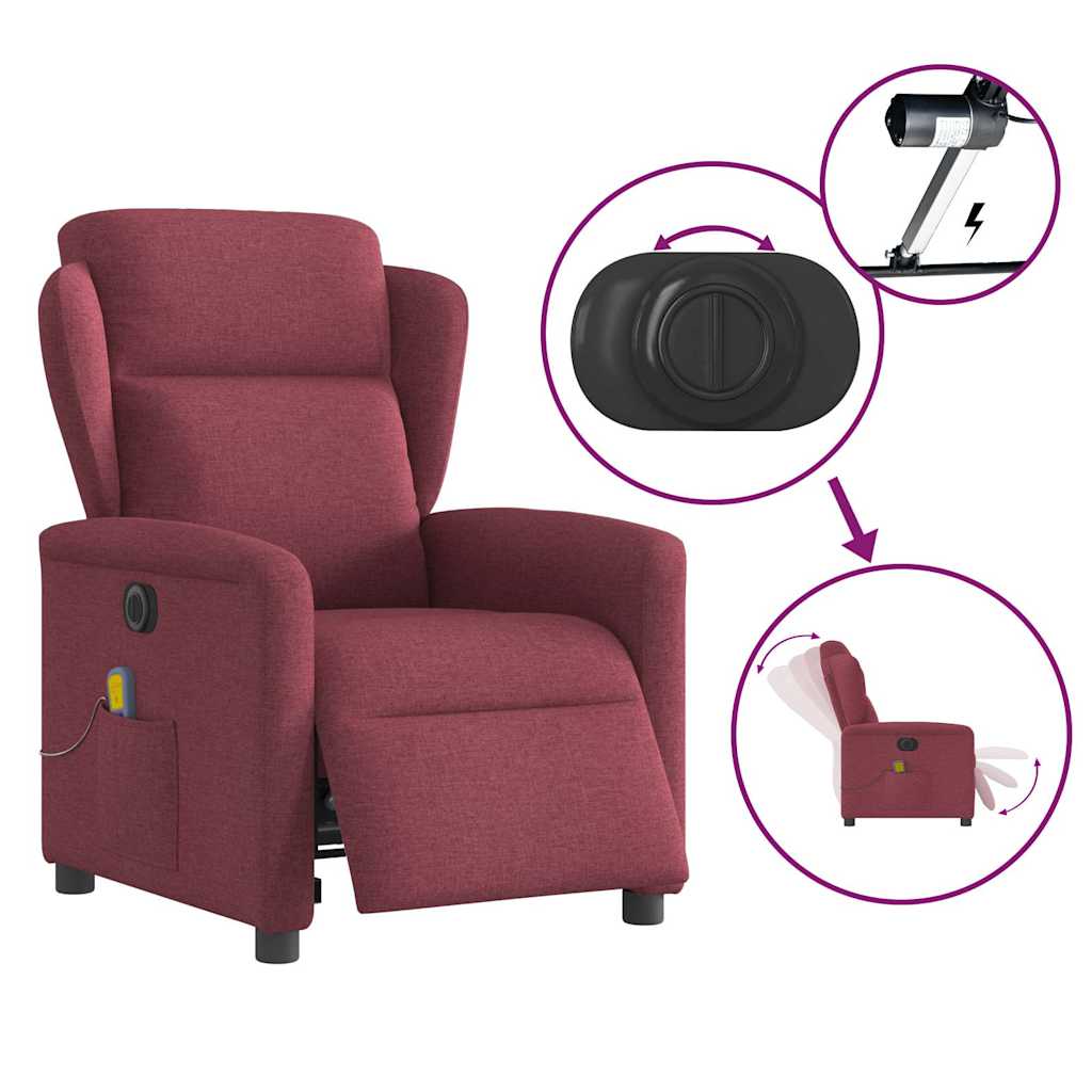 Fauteuil de massage inclinable électrique Rouge bordeaux Tissu Fauteuils vidaXL