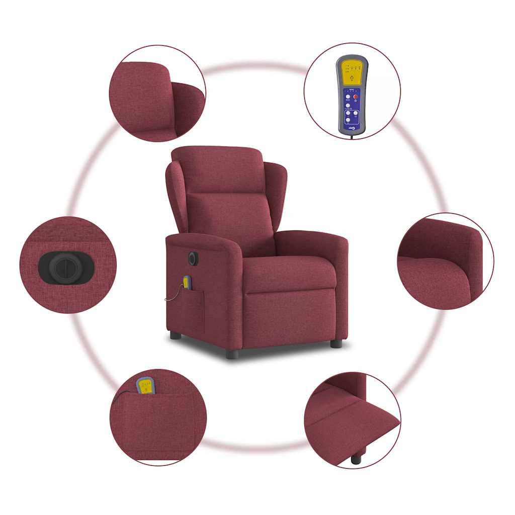 Fauteuil de massage inclinable électrique Rouge bordeaux Tissu Fauteuils vidaXL