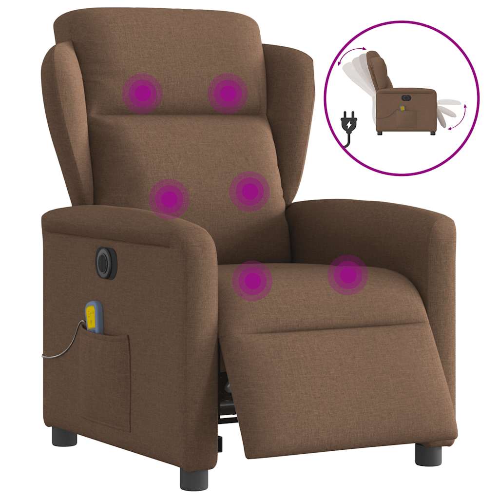 Fauteuil inclinable de massage électrique marron tissu Fauteuils vidaXL