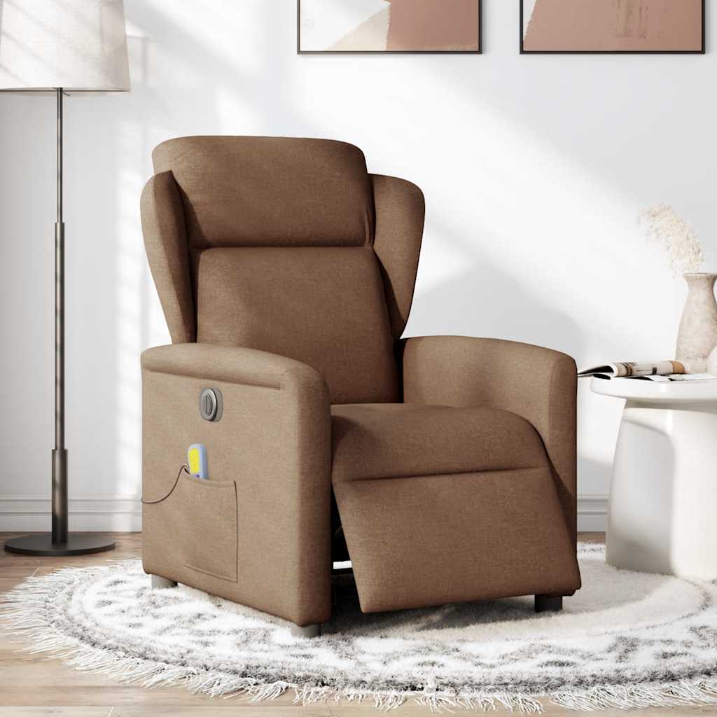 Fauteuil inclinable de massage électrique marron tissu Fauteuils vidaXL