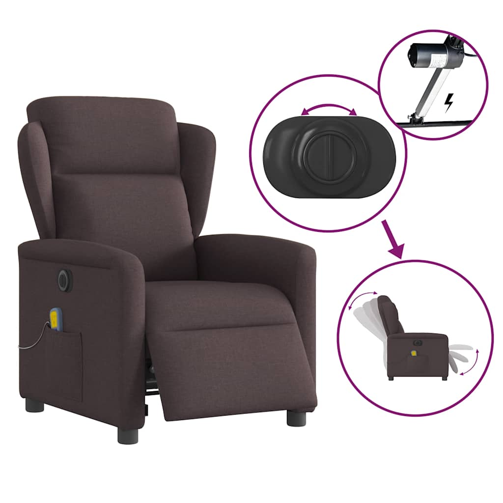 Fauteuil de massage inclinable électrique Marron foncé Tissu Fauteuils vidaXL