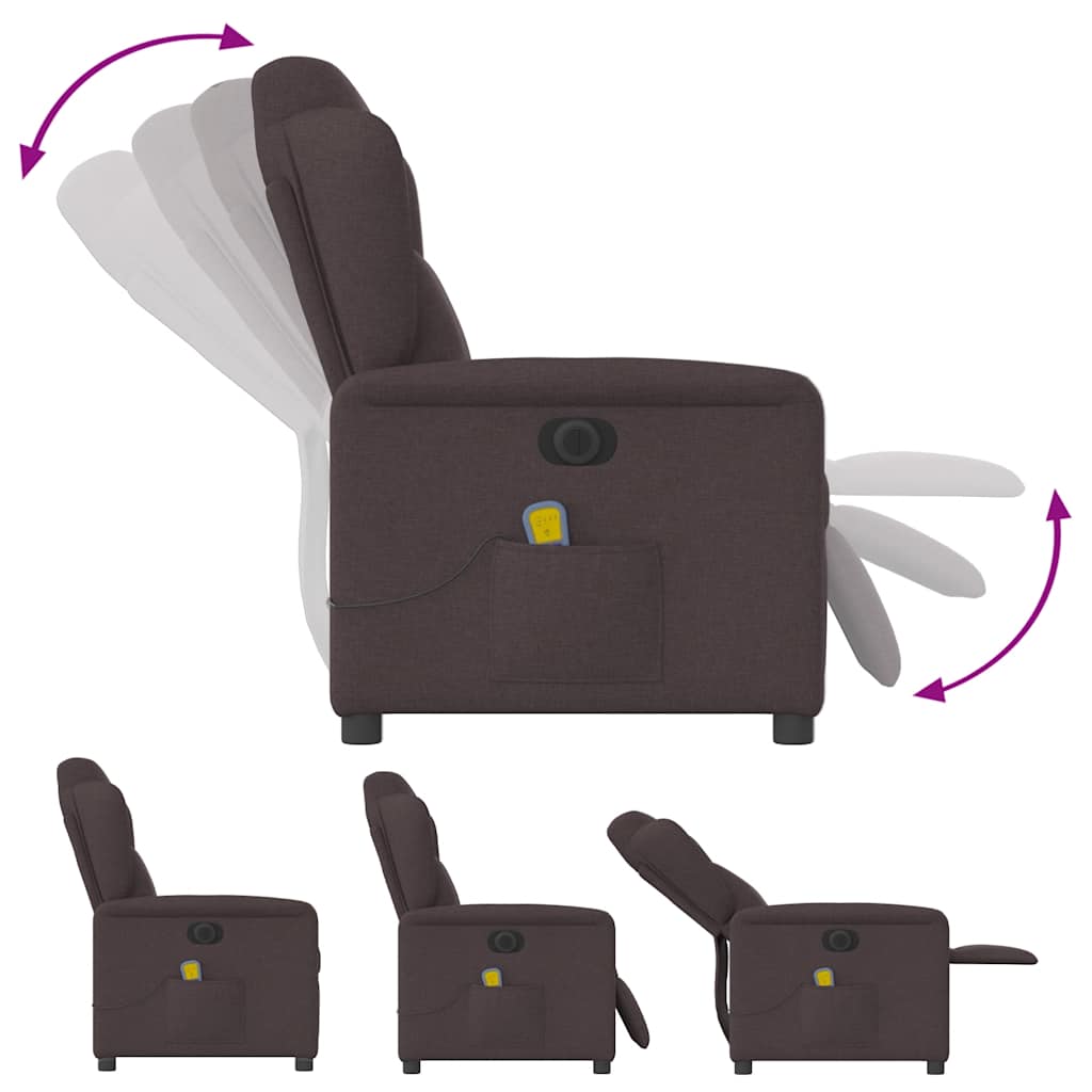 Fauteuil de massage inclinable électrique Marron foncé Tissu Fauteuils vidaXL