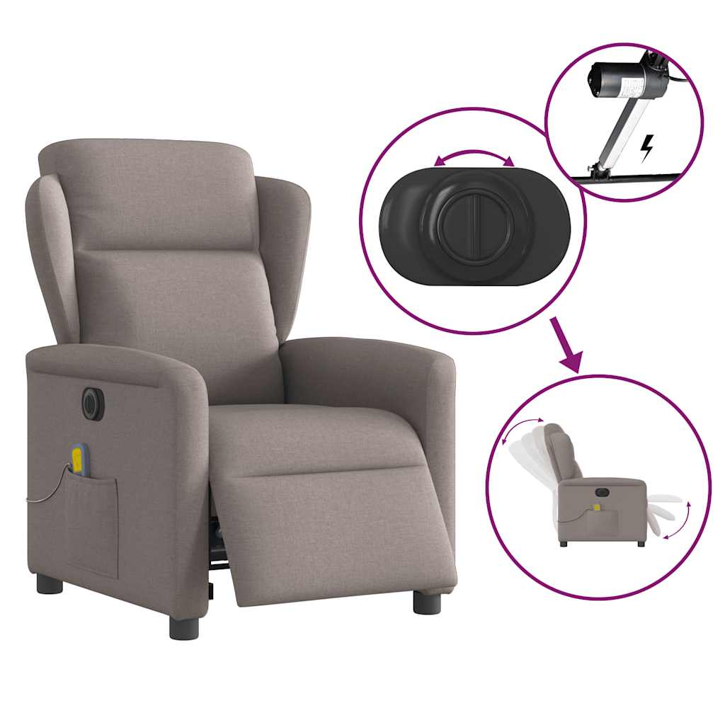 Fauteuil de massage inclinable électrique Taupe Tissu Fauteuils vidaXL