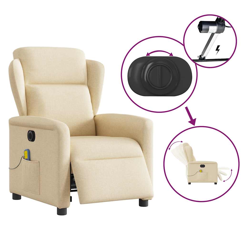 Fauteuil inclinable de massage électrique crème tissu Fauteuils vidaXL