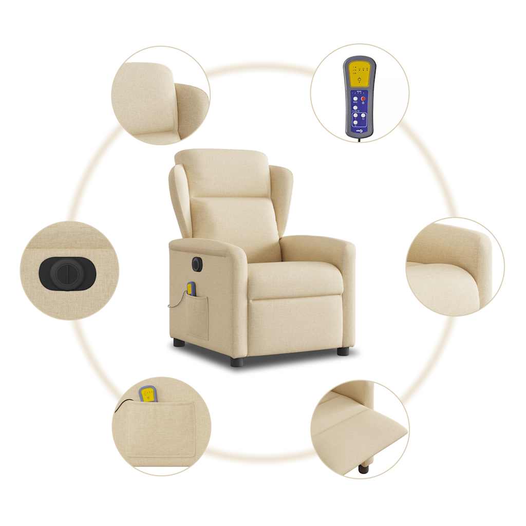 Fauteuil inclinable de massage électrique crème tissu Fauteuils vidaXL