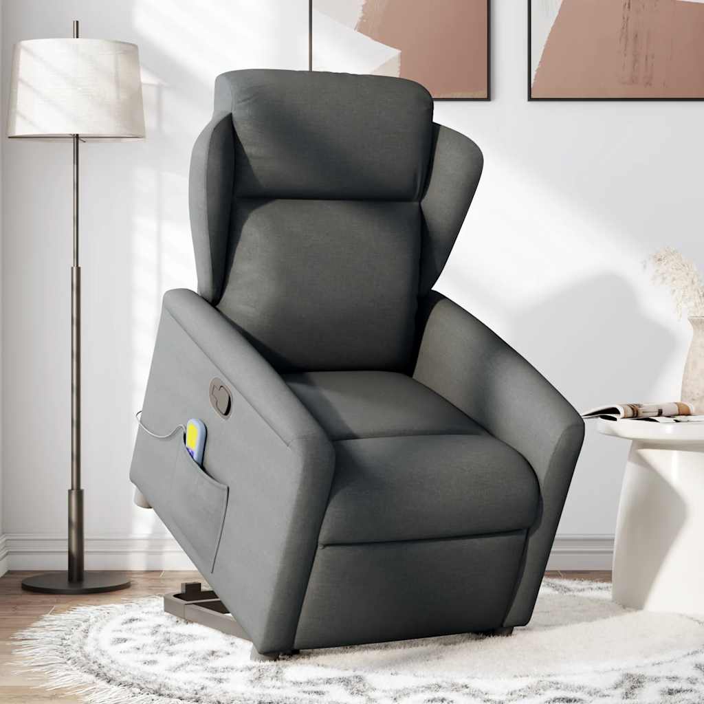 Fauteuil de massage inclinable Gris foncé Tissu Fauteuils vidaXL