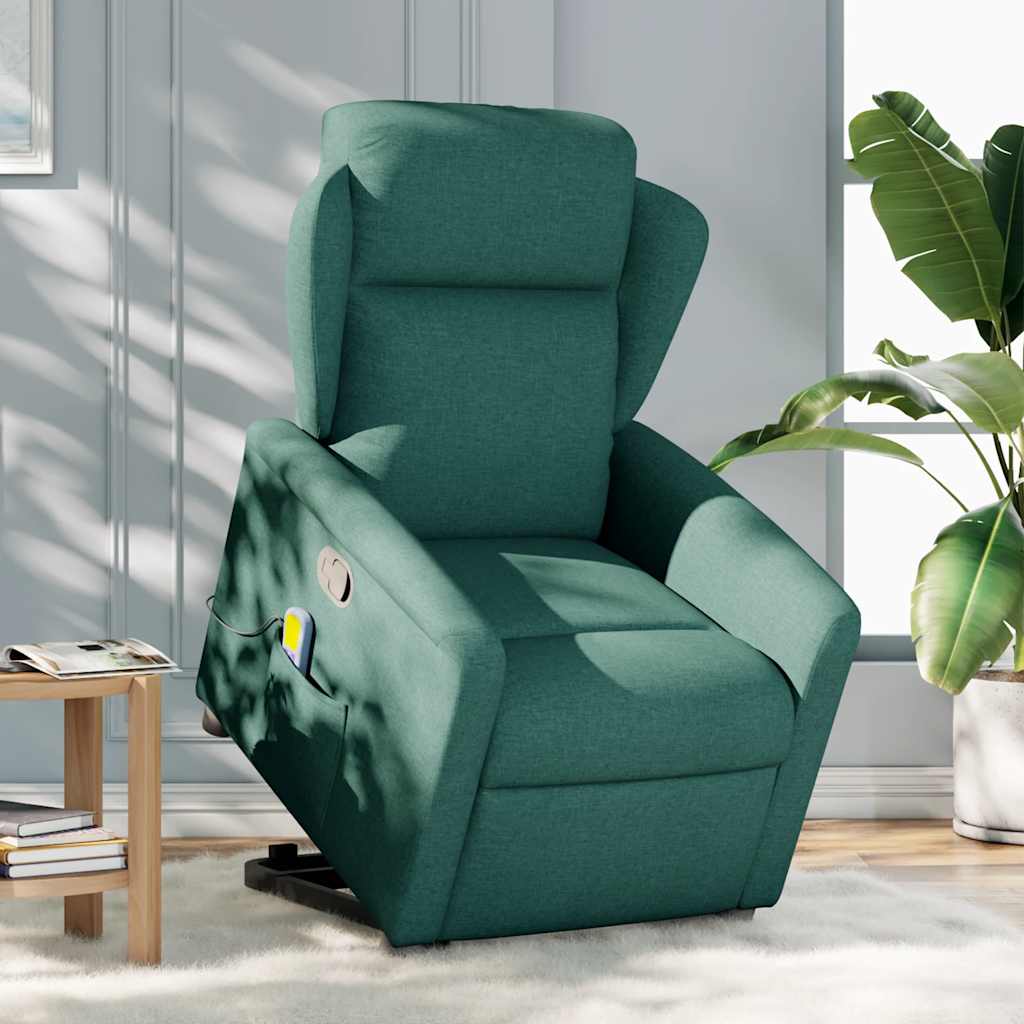 Fauteuil inclinable de massage Vert foncé Tissu Fauteuils vidaXL