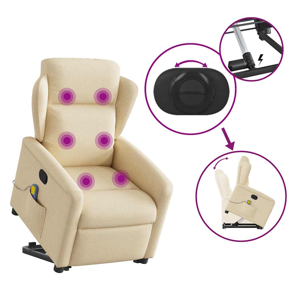 Fauteuil inclinable de massage Crème Tissu Fauteuils vidaXL