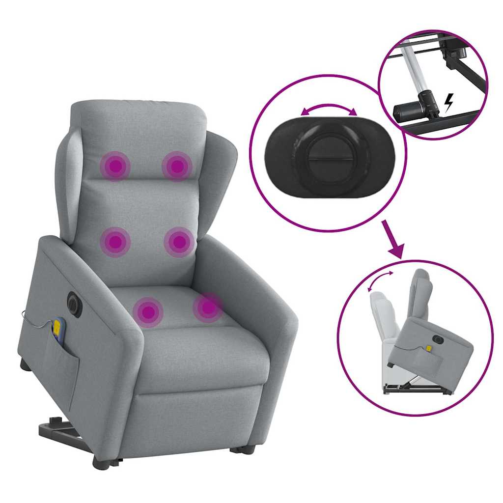 Fauteuil inclinable de massage électrique Gris clair Tissu Fauteuils vidaXL