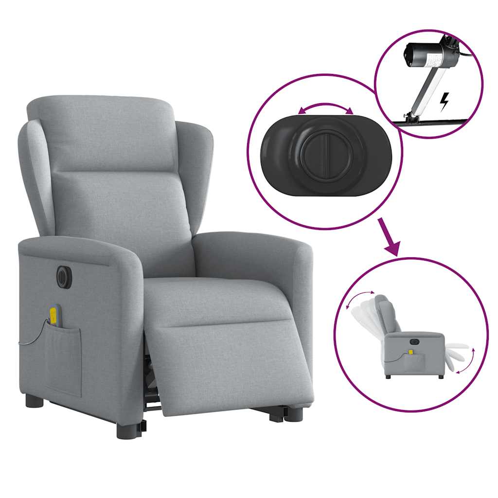 Fauteuil inclinable de massage électrique Gris clair Tissu Fauteuils vidaXL