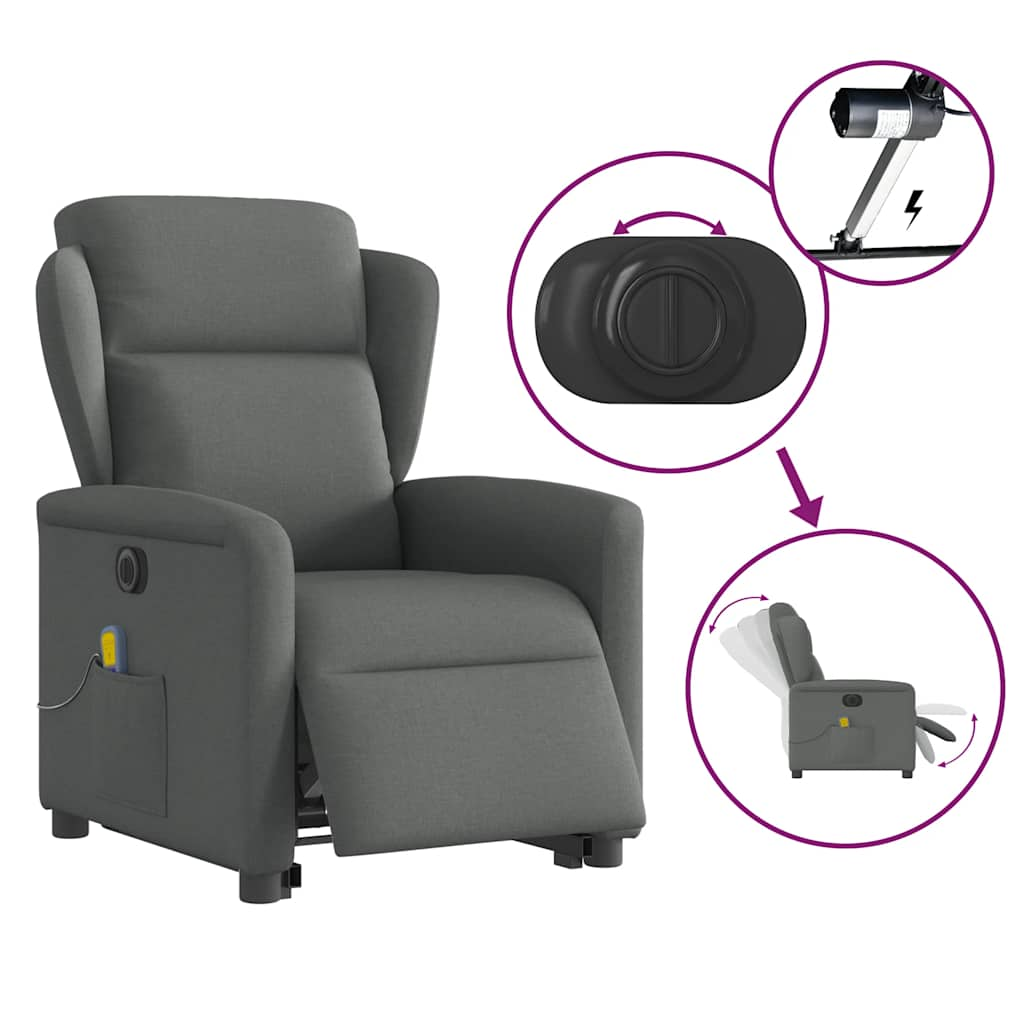 Fauteuil inclinable de massage électrique Gris foncé Tissu Fauteuils vidaXL