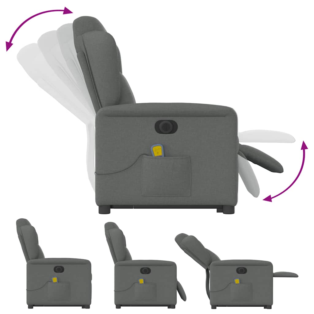 Fauteuil inclinable de massage électrique Gris foncé Tissu Fauteuils vidaXL