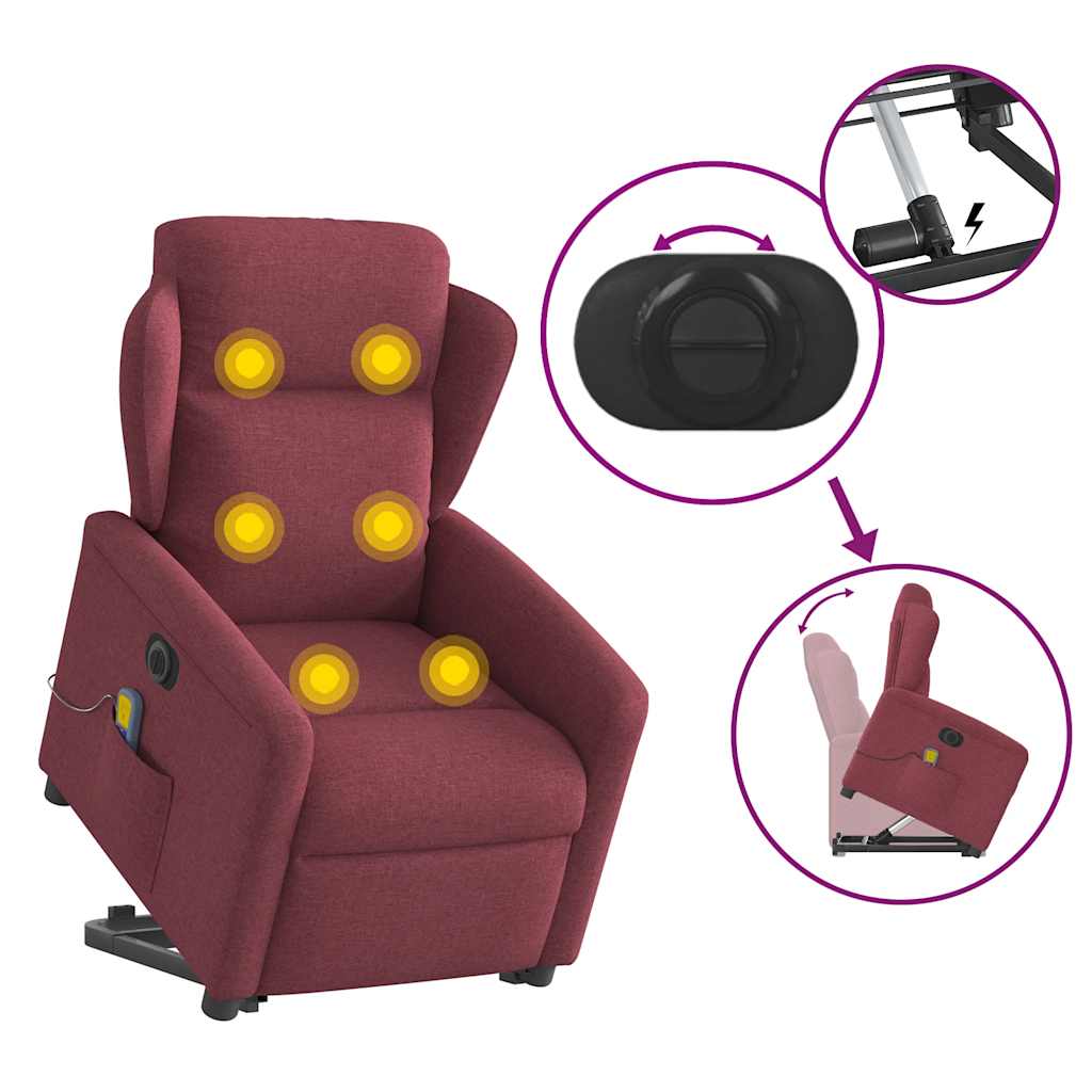 Fauteuil inclinable de massage électrique Rouge bordeaux Tissu Fauteuils vidaXL