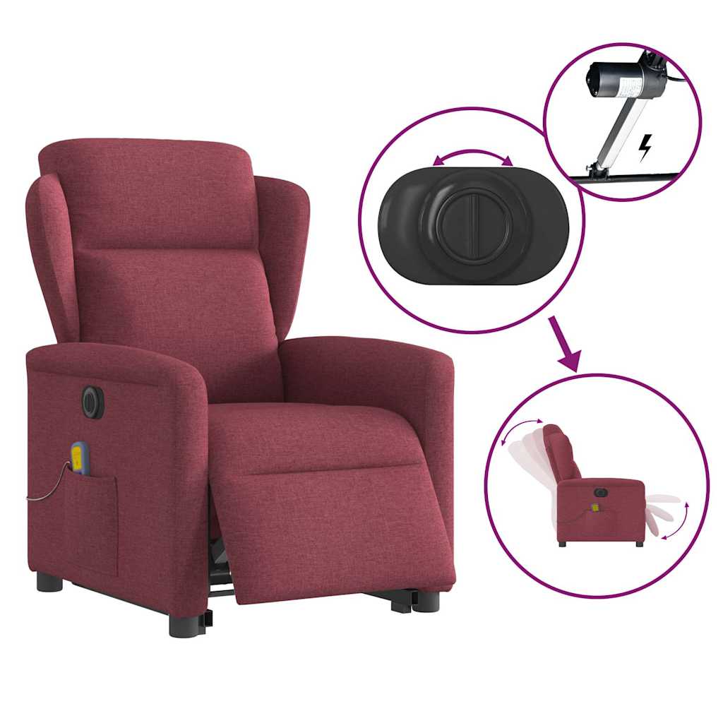 Fauteuil inclinable de massage électrique Rouge bordeaux Tissu Fauteuils vidaXL