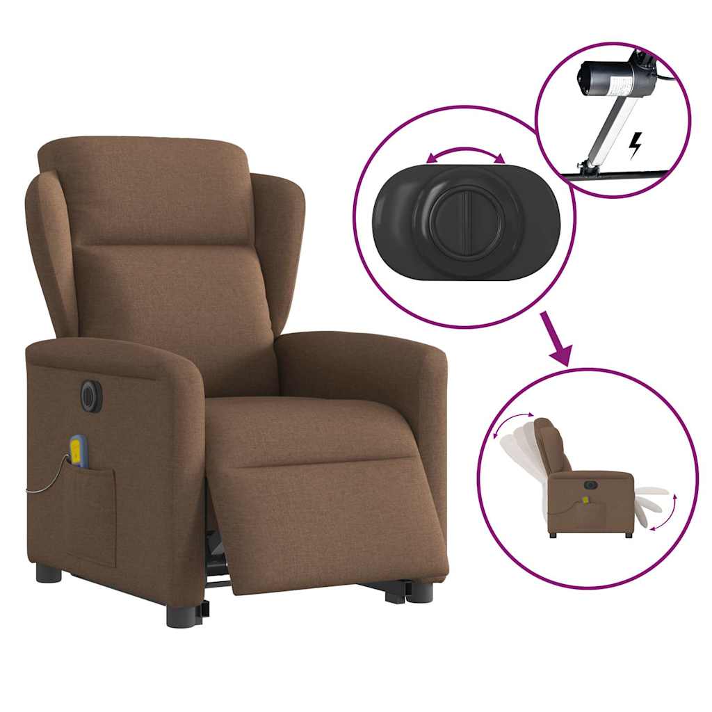 Fauteuil inclinable de massage électrique Marron Tissu Fauteuils vidaXL