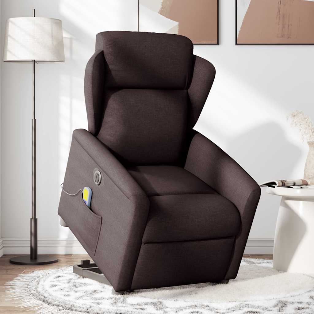 Fauteuil inclinable de massage électrique Marron foncé Tissu Fauteuils vidaXL