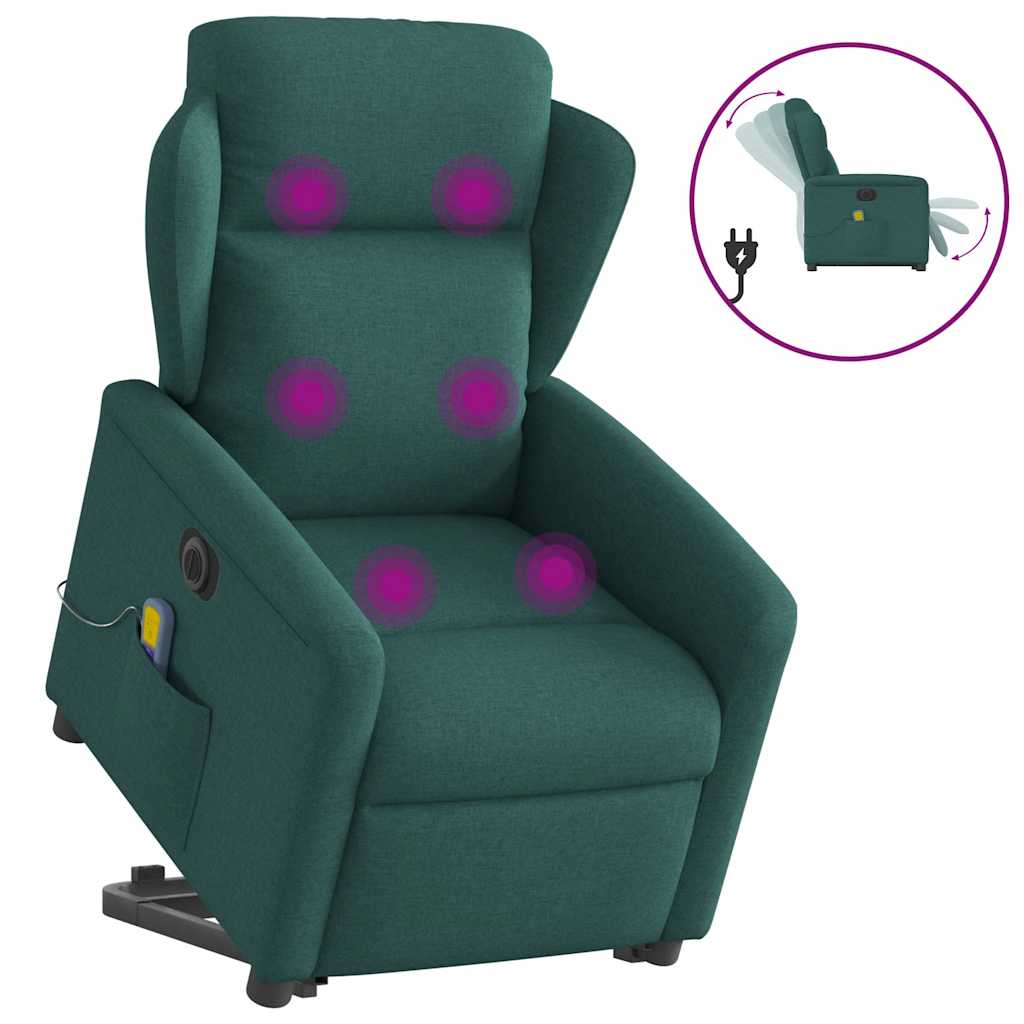 Fauteuil inclinable de massage électrique Vert foncé Tissu Fauteuils vidaXL