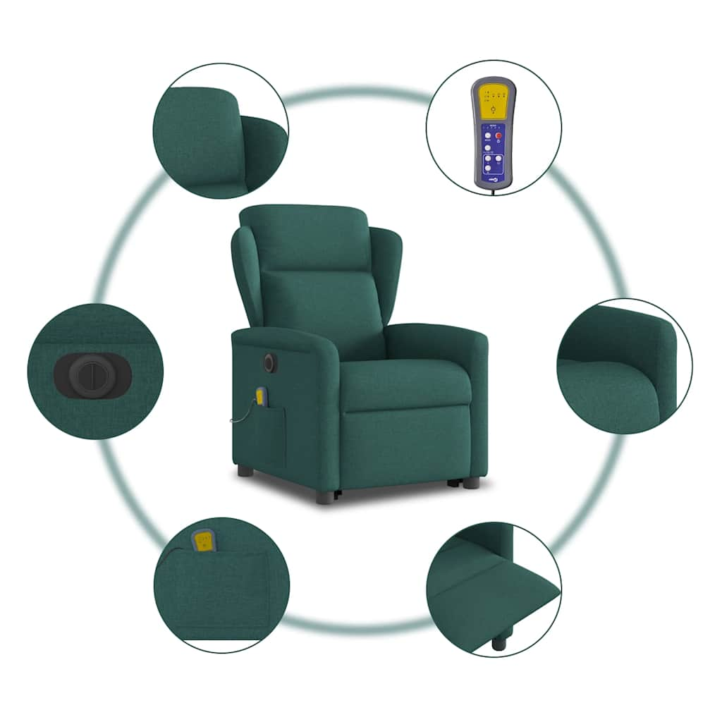 Fauteuil inclinable de massage électrique Vert foncé Tissu Fauteuils vidaXL