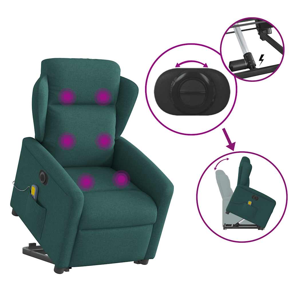 Fauteuil inclinable de massage électrique Vert foncé Tissu Fauteuils vidaXL