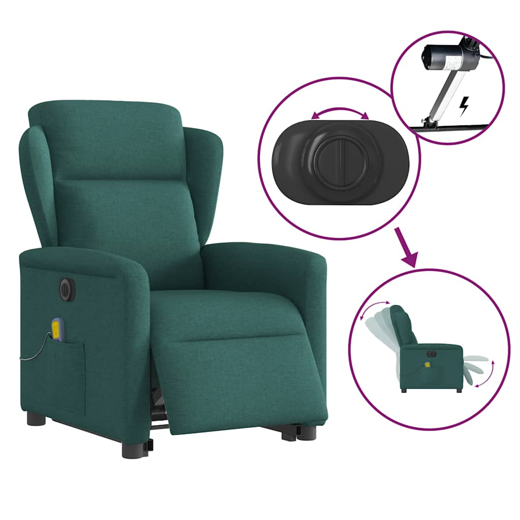 Fauteuil inclinable de massage électrique Vert foncé Tissu Fauteuils vidaXL