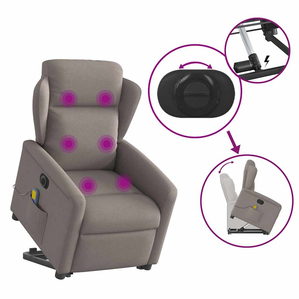 Fauteuil inclinable de massage électrique Taupe Tissu Fauteuils vidaXL