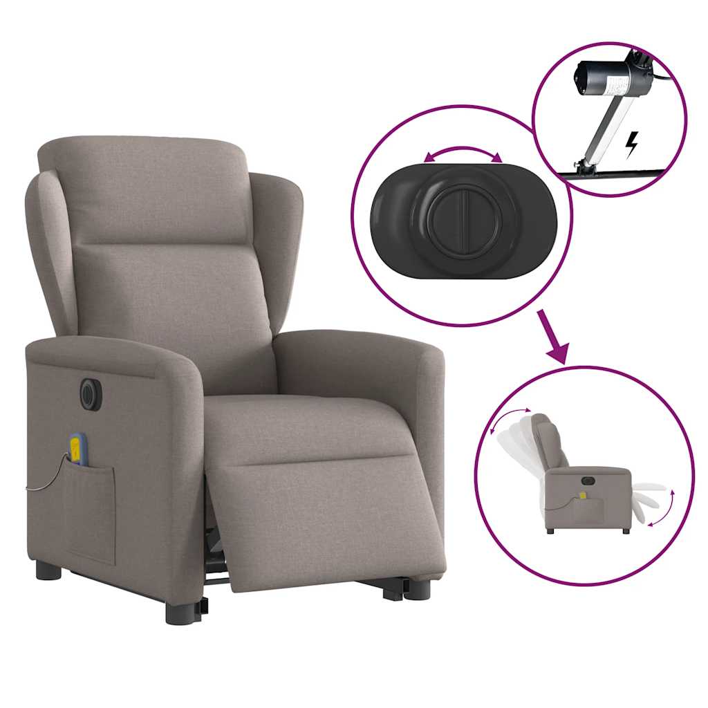 Fauteuil inclinable de massage électrique Taupe Tissu Fauteuils vidaXL