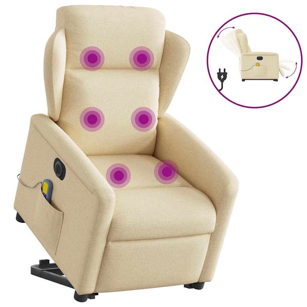 Fauteuil inclinable de massage électrique Crème Tissu Fauteuils vidaXL