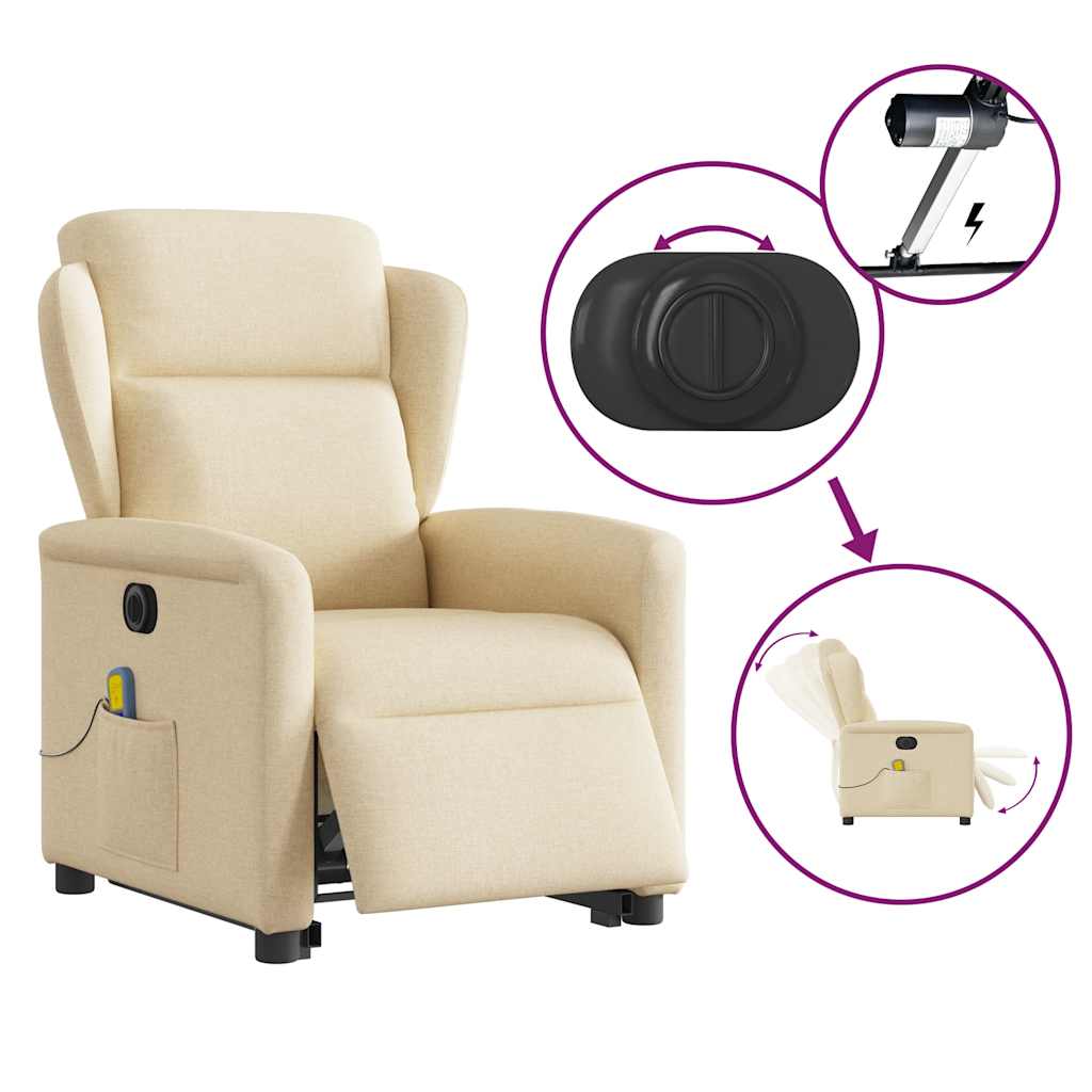 Fauteuil inclinable de massage électrique Crème Tissu Fauteuils vidaXL