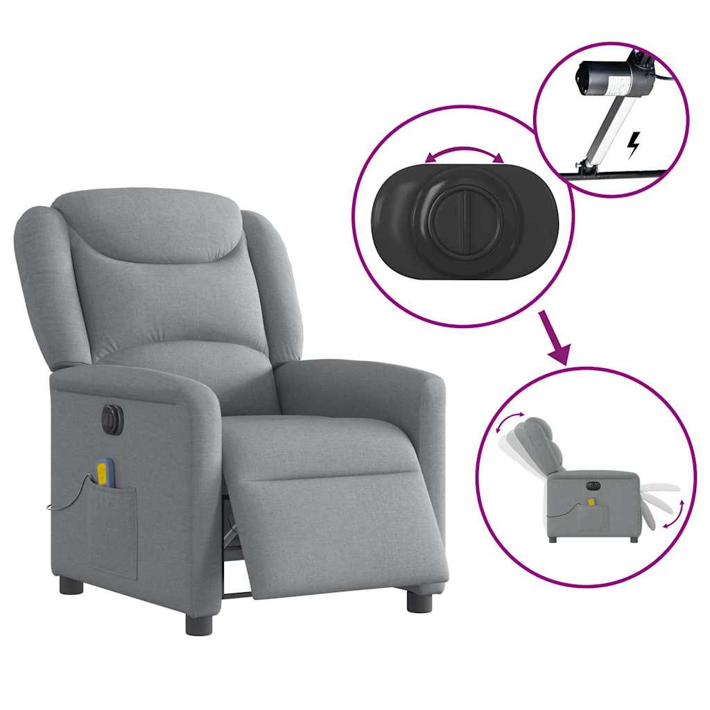 Fauteuil de massage inclinable électrique gris clair tissu Fauteuils vidaXL