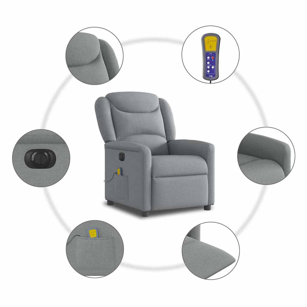 Fauteuil de massage inclinable électrique gris clair tissu Fauteuils vidaXL