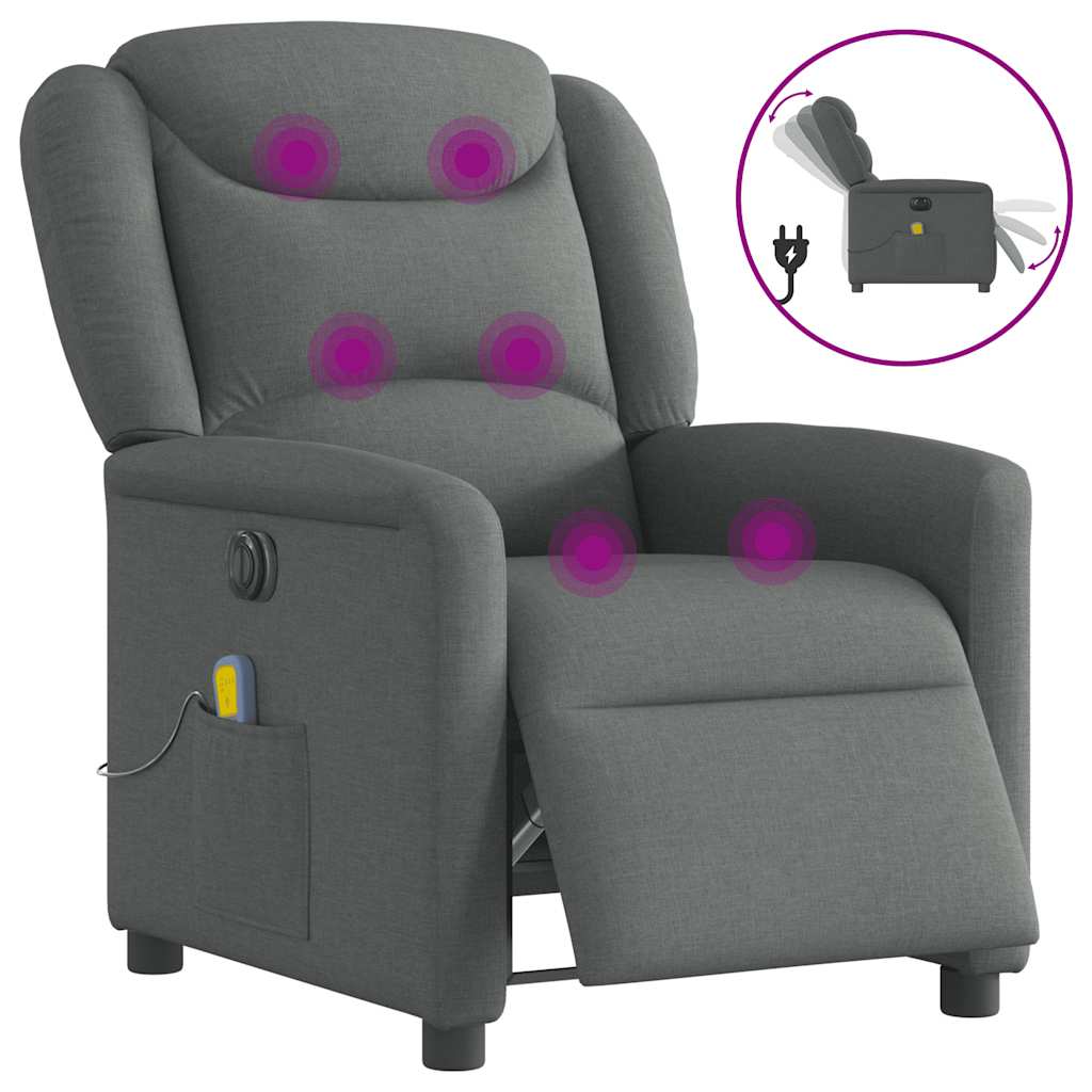 Fauteuil inclinable de massage électrique gris foncé tissu Fauteuils vidaXL