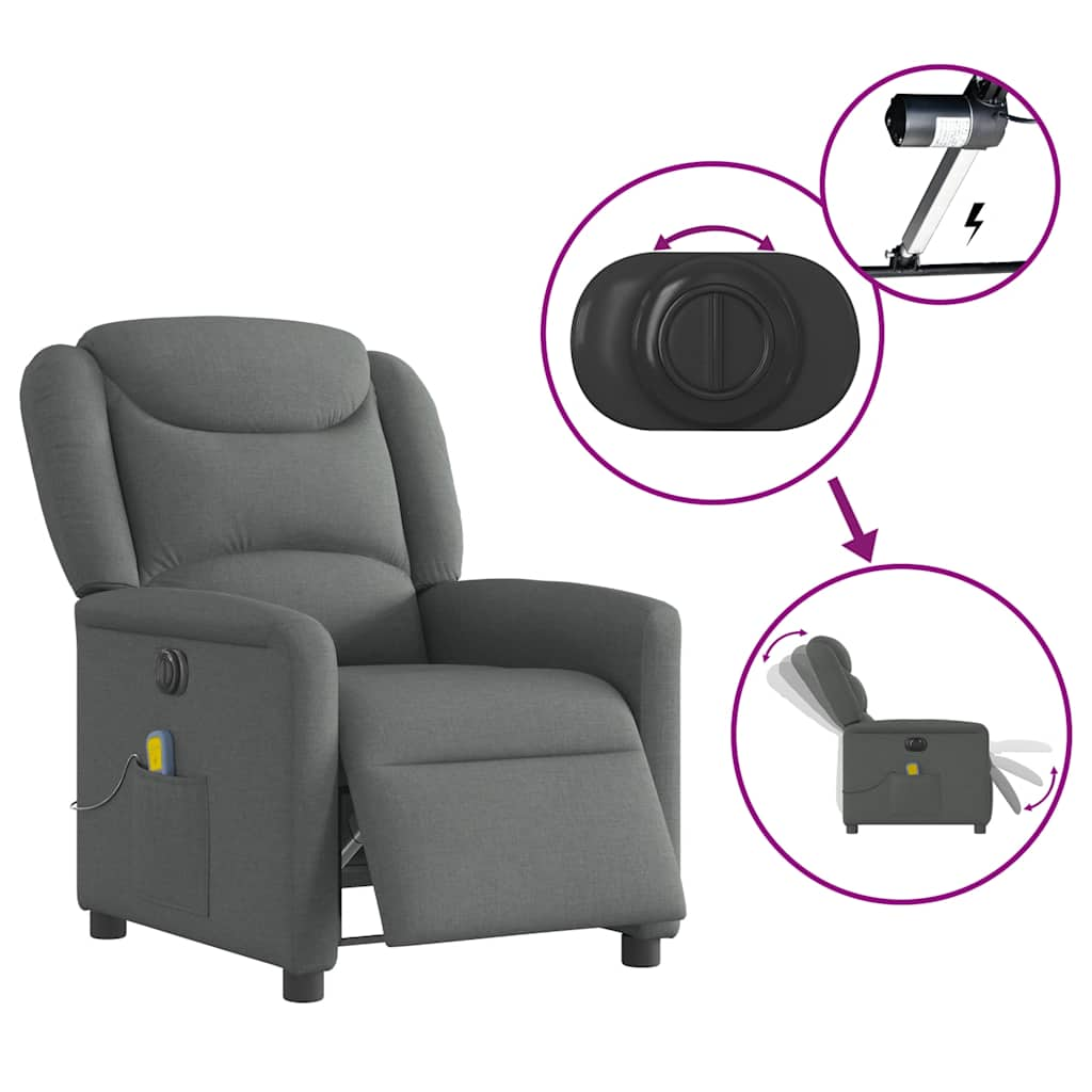 Fauteuil inclinable de massage électrique gris foncé tissu Fauteuils vidaXL