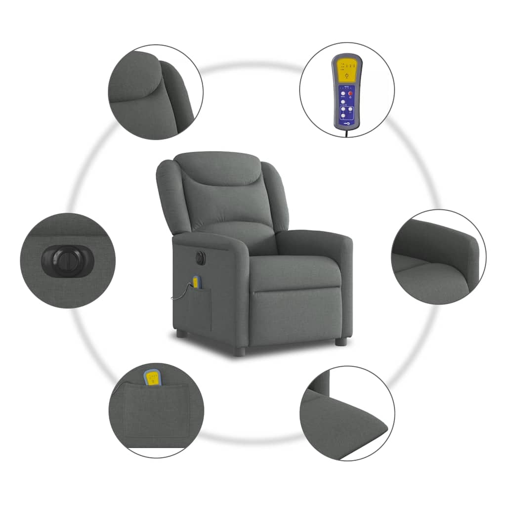 Fauteuil inclinable de massage électrique gris foncé tissu Fauteuils vidaXL