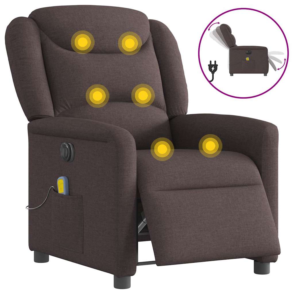 Fauteuil de massage inclinable électrique Marron foncé Tissu Fauteuils vidaXL